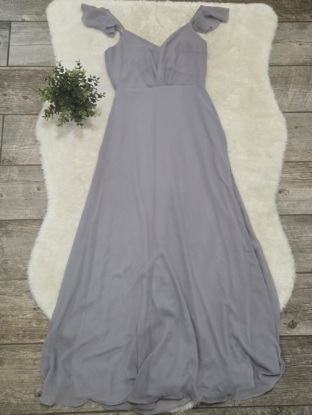 Birdy Grey Gray Flutter Sleeve Shiffon Formal Gown Style 6220487, Size Medium